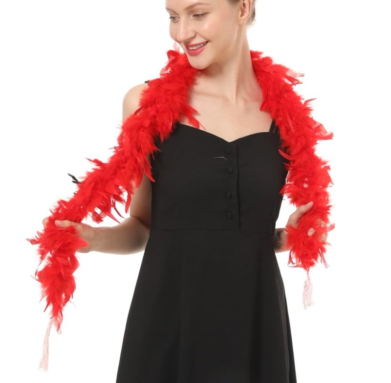 Flydreamfeathers 25 Gram, 4 Feet Long Chandelle Feather Boa, Feather Boa, Great for Party, Wedding, Halloween Costume, Christmas Tree, Decoration (Red) - Image 2